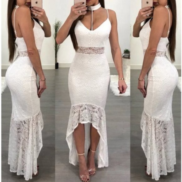 Lace Me Around Hi low Maxi Dress White - Picture 3 of 3